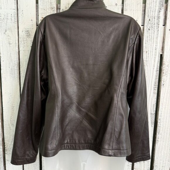 Y2K Industry Moto Buttery Leather Jacket Womens XL Chocolate Brown Ruched Front - Picture 5 of 14